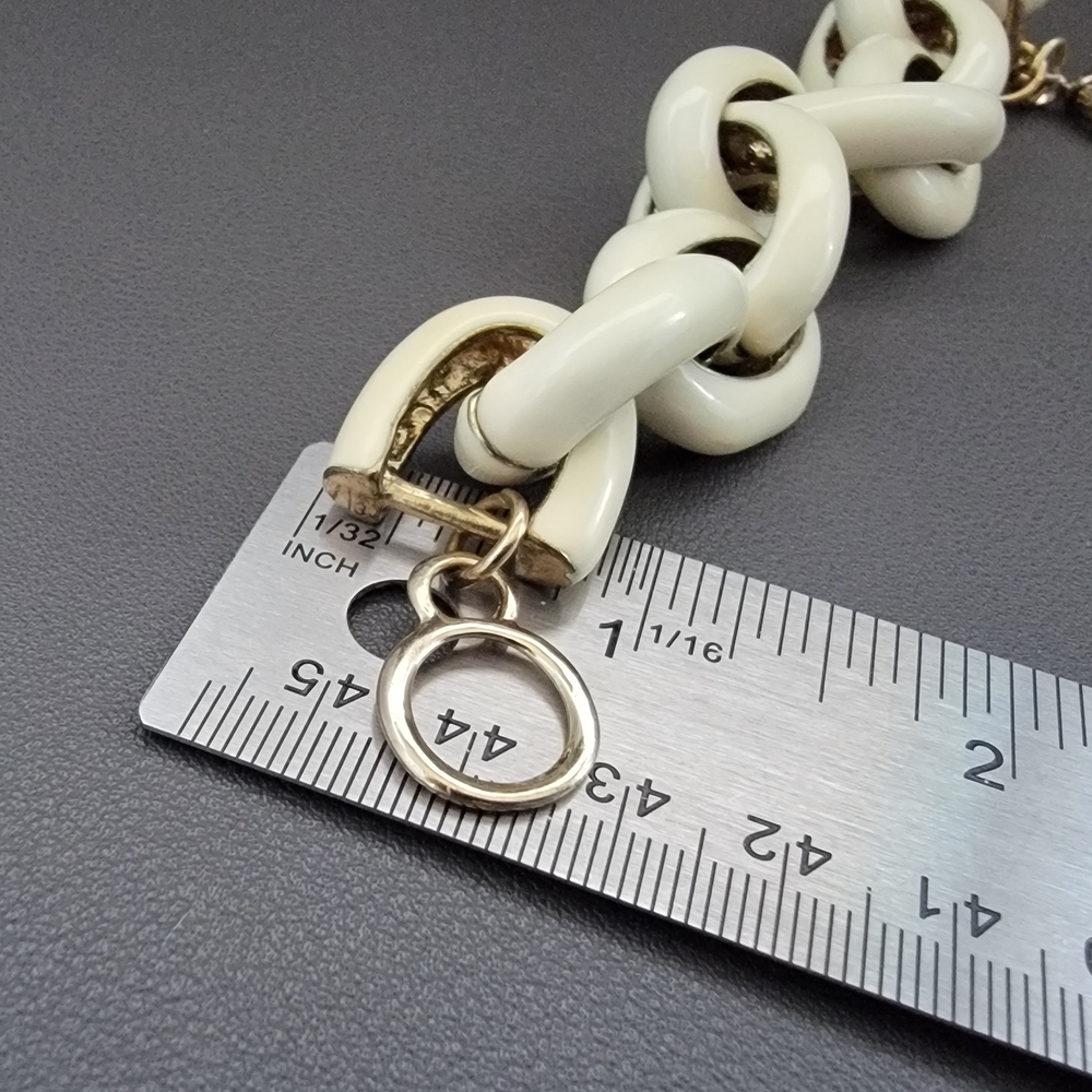 Vintage Cream Enamel Chain Link Bracelet – Chunky Statement Bracelet - Picture 3 of 5